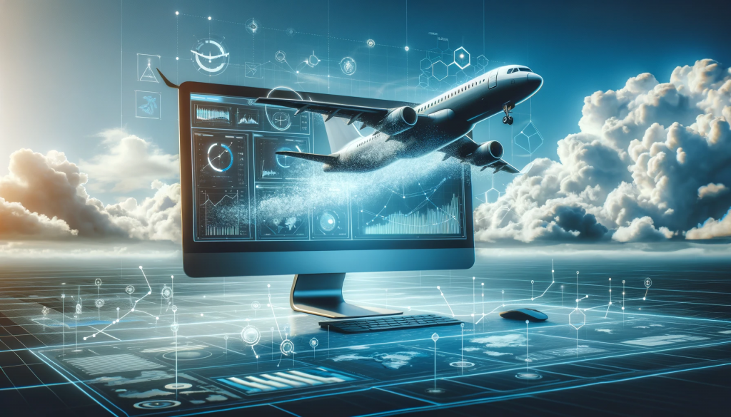 Plane taking off from a computer screen